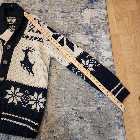 NWT Lorenzo Magni Italy Wool Alpaca Blend Chunky Knit Cardigan Deer Snowflake XL - Picture 7 of 16